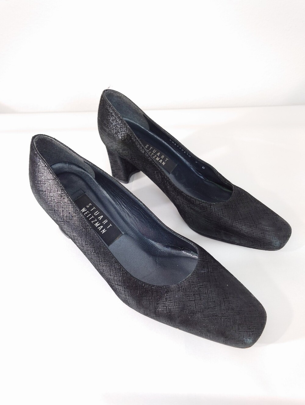 Stuart Weitzman Textured Leather Block Heel Pumps 9B